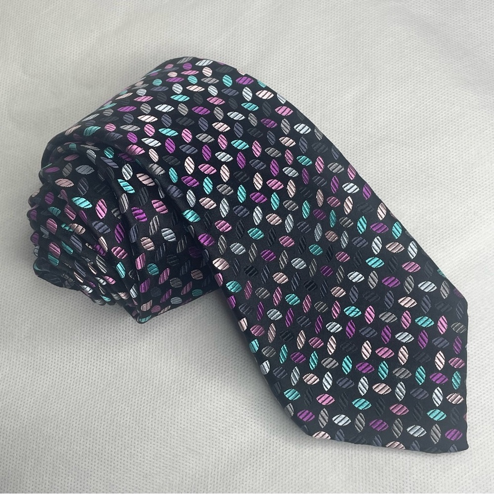 Robert Talbott Carmel XL Hand Sewn Silk Jacquard Tie Black Purple USA Necktie